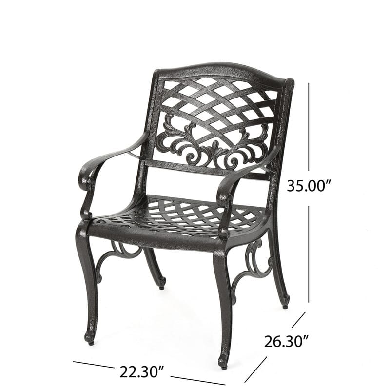 Traditional Cast Aluminum Arm Chair Set of 2 with Floral Accents