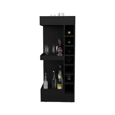 Modern Corner Bar Cabinet with Open Shelves and Wine Rack, Space-Saving Liquor Storage Solution