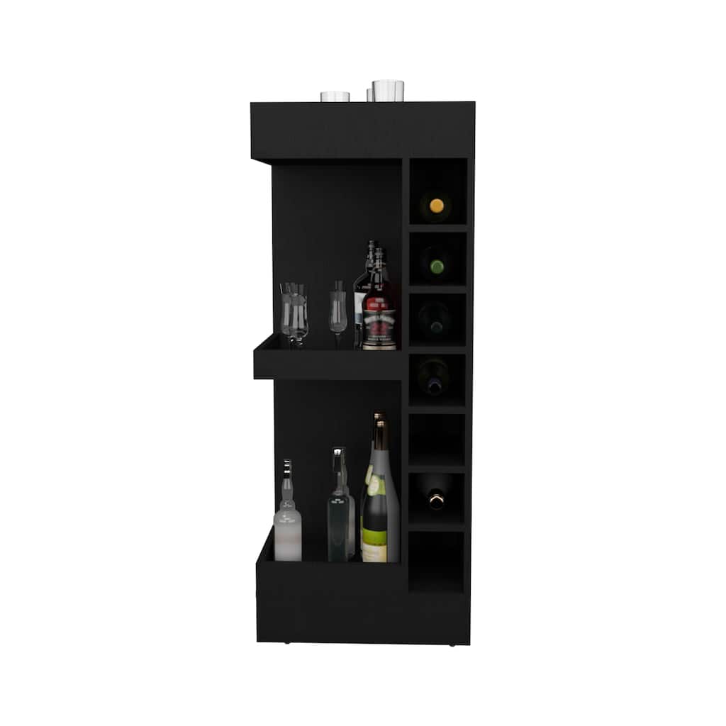 Modern Corner Bar Cabinet with Open Shelves and Wine Rack, Space-Saving Liquor Storage Solution