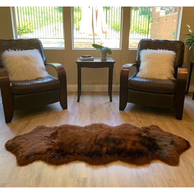 Highland Select Natural Long Wool Sheepskin 2 Pelt Shag Rug - 2' x 5'5"