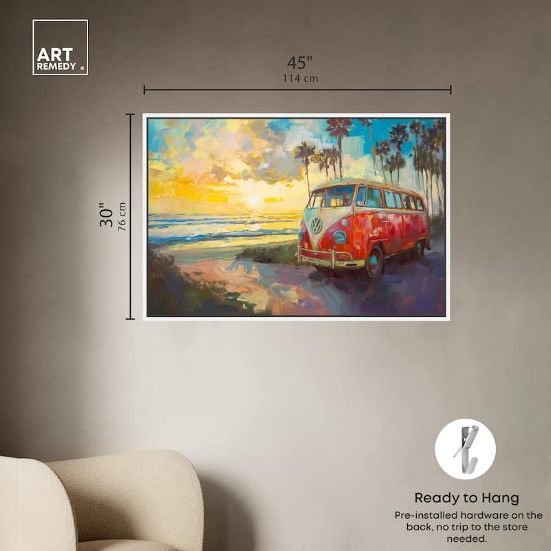 Art Remedy Memories At The Beach Framed Colorful Coastal 1 Piece Canvas Wall Art