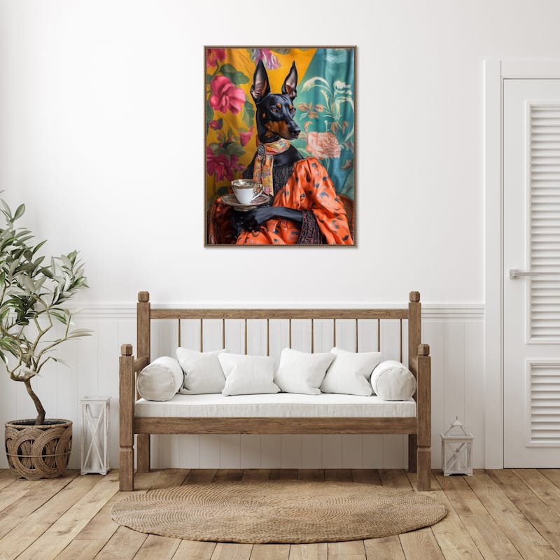 The Tea Connoisseur Doberman by Mowzu Framed Canvas Wall Art