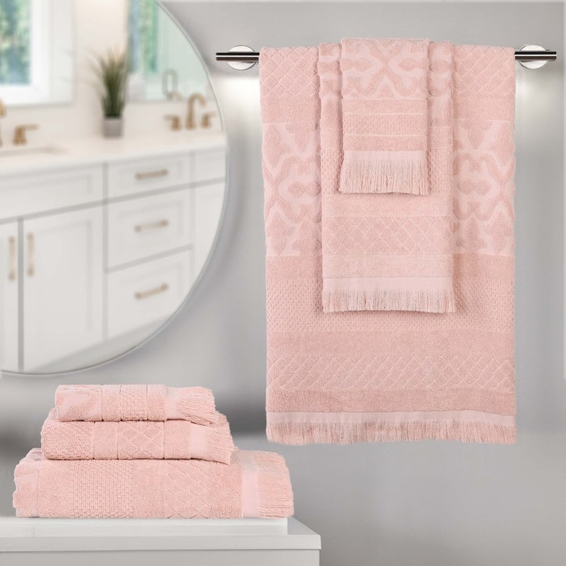 Superior Rolla Cotton Geometric Jacquard Plush Soft 6 Piece Towel Set