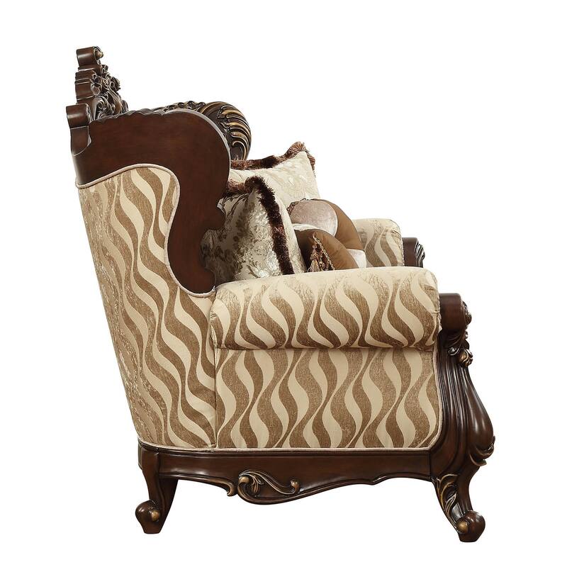 Terry Beige and Walnut Loveseat with Tight Back