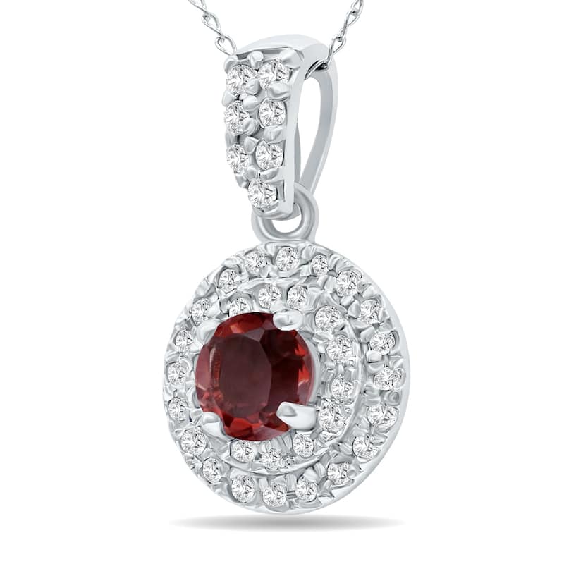 Marquee 3/4 Carat TW Double Halo Garnet And Diamond Pendant in 10K White Gold