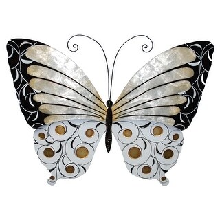 Black/ White/ Gold Butterfly Wall Decor with Pearlescent Capiz Shell - 1 x 18 x 13