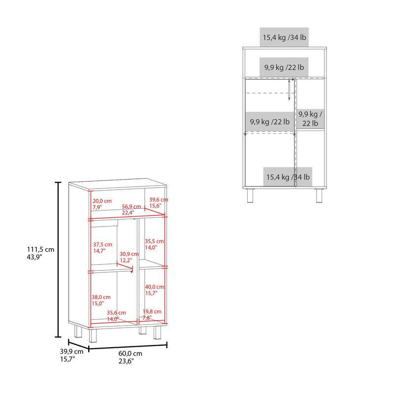 Base Cabinet, Compact Organizer,With One Door,Open Shelves And Top Display Space,White