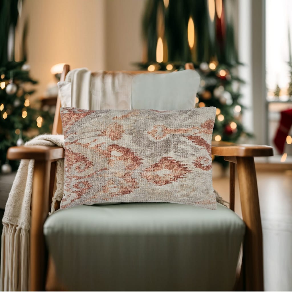 Vear 14 x 22 Lumbar Accent Pillow Set of 4, Woven Ikat Design, Brown, Ivory