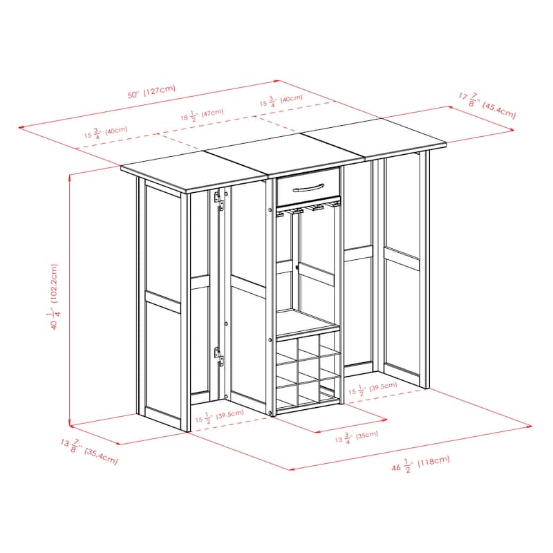 Newport Expandable Entertainment Wine Bar, Walnut - 50 x 17.87 x 40.16 inches