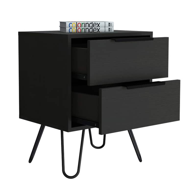 Nightstand 22" H, Four hairpin legs, Two Drawers,Modern Simple Style