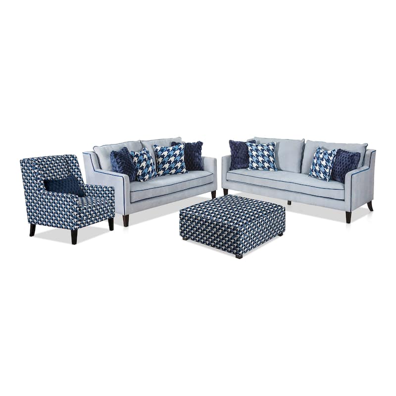 Furniture of America Gregen 4-Piece Grey Solid Wood Sofa and Ottoman Set with Pillows