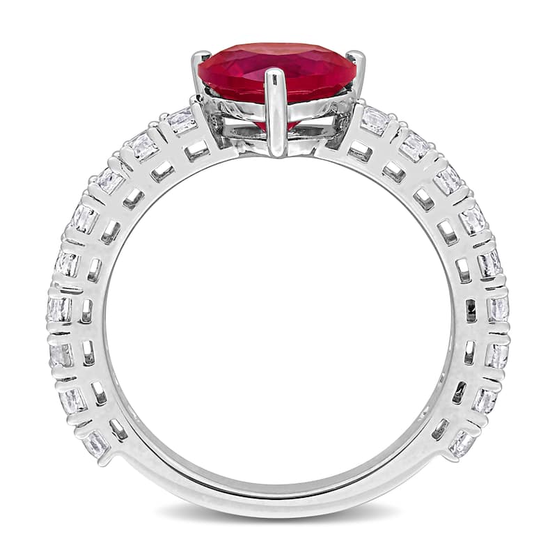 Miadora 3 7/8ct TGW Created Ruby and Created White Sapphire Heart Ring Sterling Silver