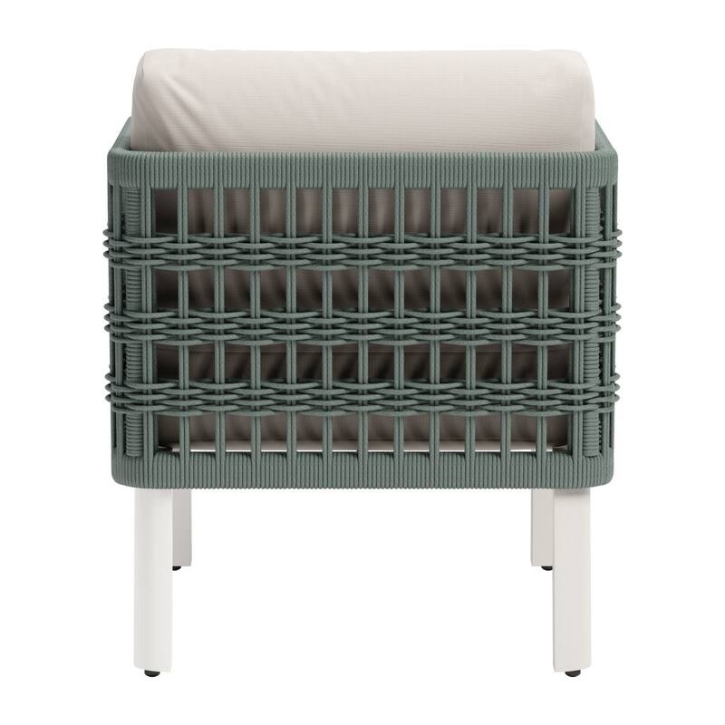 27" Green And White Aluminum Outdoor Accent Chair with White Cushion