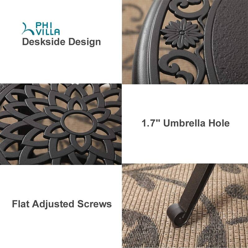 MAISON ARTS 3-Piece Cast Aluminum Patio Bar Stool Set of 1 Bar Table & 2 Swivel High Bar Stools