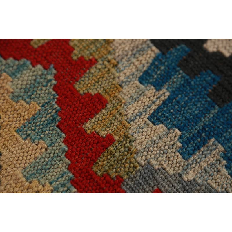 Hand Woven Oriental 100% Wool Carpet Southwestern All-Over Multi-Colored Kilim Runner Rug - 12' 7'' X 2' 8''