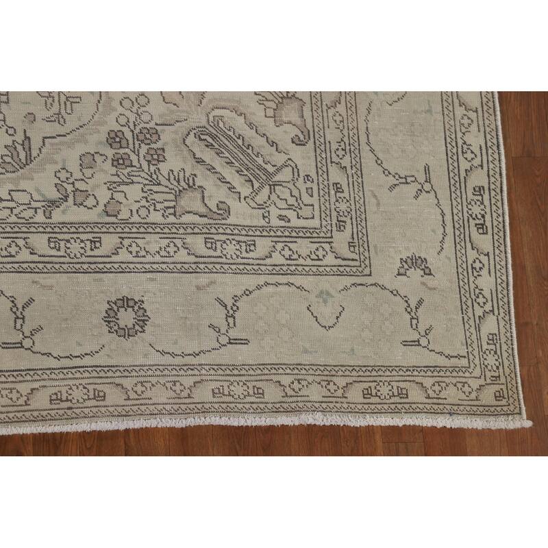 Distressed Tabriz Vintage Persian Rug Hand-Knotted Bedroom Wool Carpet - 7'11" x 11'0"