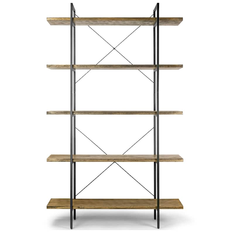Amrit 84.5" Wood Shelf Metal Frame Etagere Five-shelf Bookcase