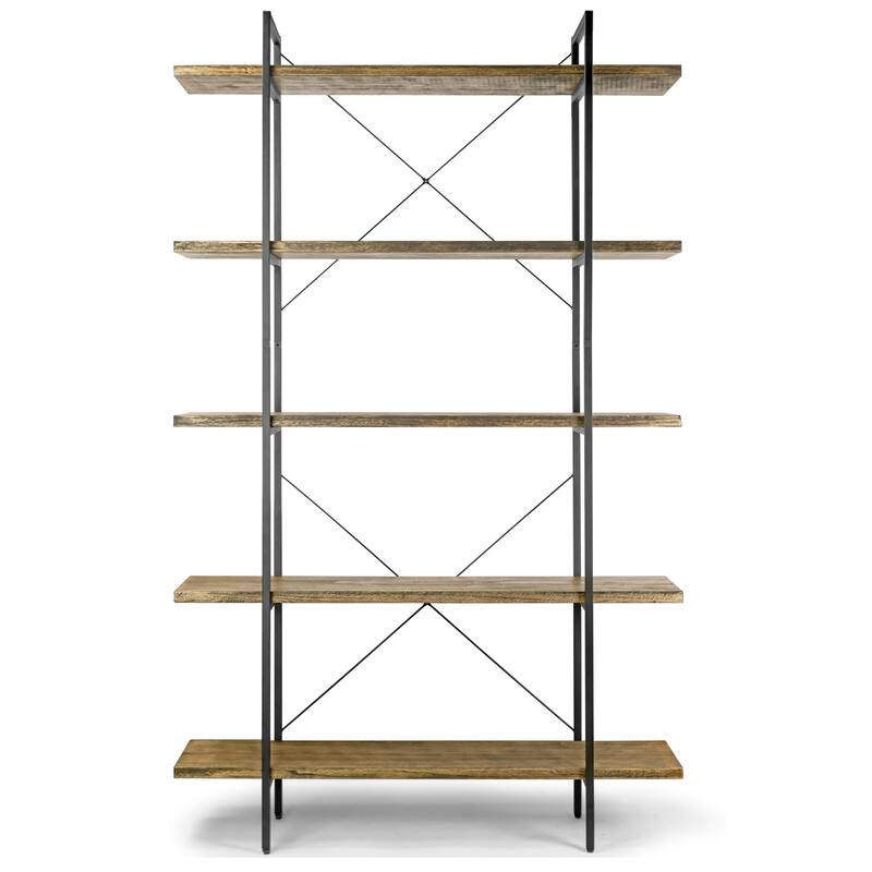 Amrit 84.5" Wood Shelf Metal Frame Etagere Five-shelf Bookcase