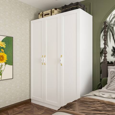 47.2"W Armoire with Three Doors ,Two Clothes Rod ,Golden Floral Handle