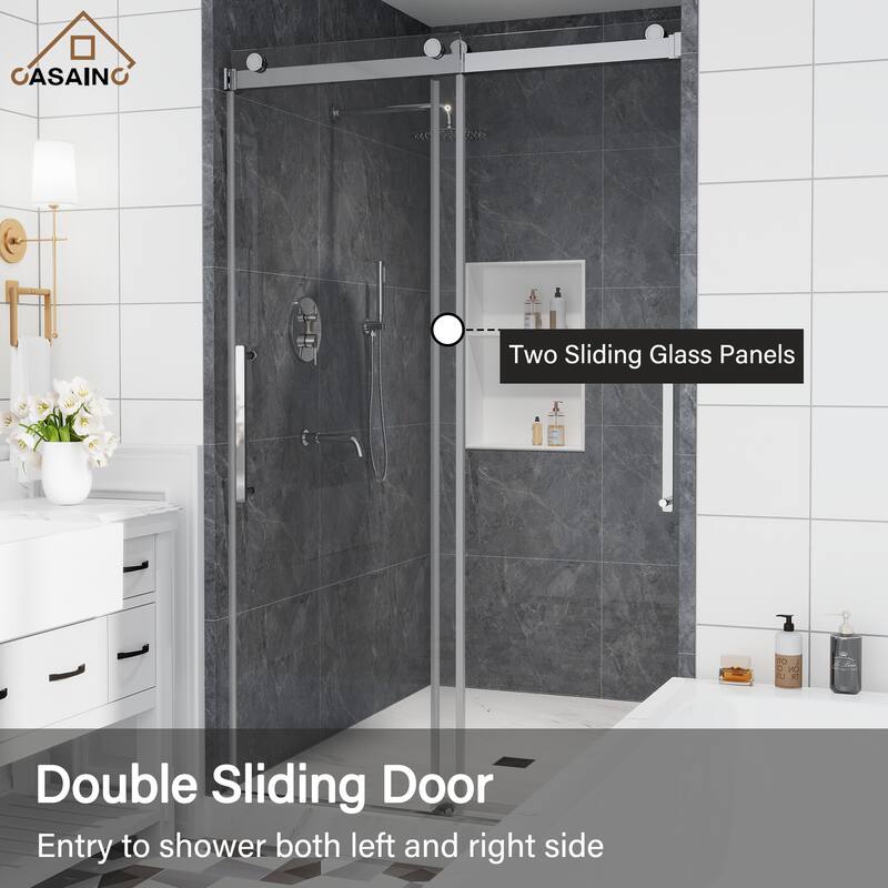 CASAINC 48 or 60 in. W x 76 in. H Double Sliding Frameless Shower Door