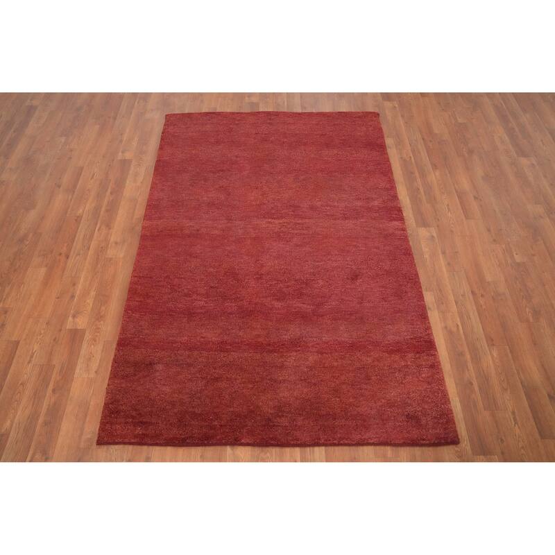 Hand Knotted Oriental 100% Wool Carpet Modern Solid Red Gabbeh Area Rug - 6' 0'' X 4' 0''