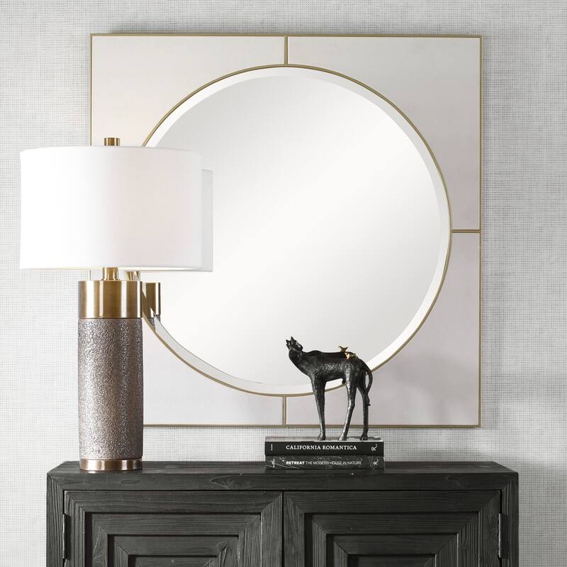 Faux Shagreen Beveled Square Wall Mirror - 40" - White and Gold