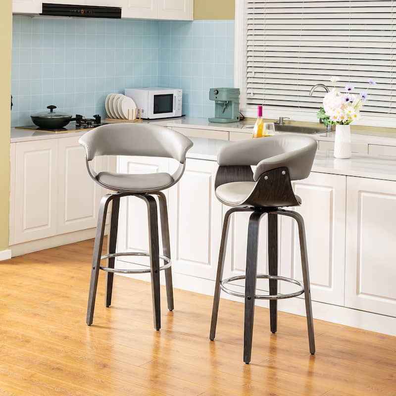Glitzhome Set of 4 Modern Counter or Bar Height Faux Leather Swivel Upholstered Pub Stools
