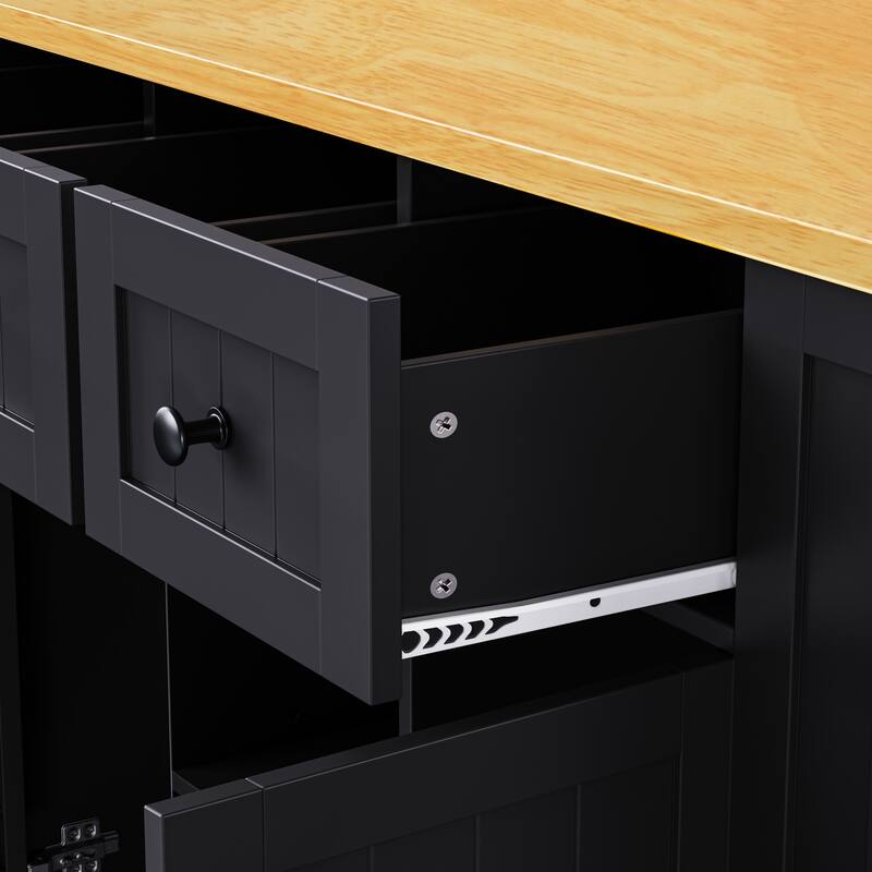 53.14'' Kitchen Island with 2 Bar Stools, Power Outlet,Door Internal Storage Rack, Drop Leaf, 5 Open Side Racks, 3 Drawers