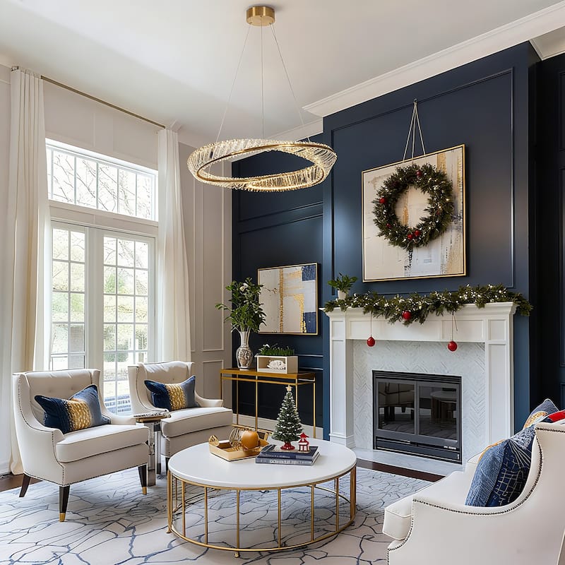 Modern Gold LED Crystal Drum Chandelier for Dining Living Room