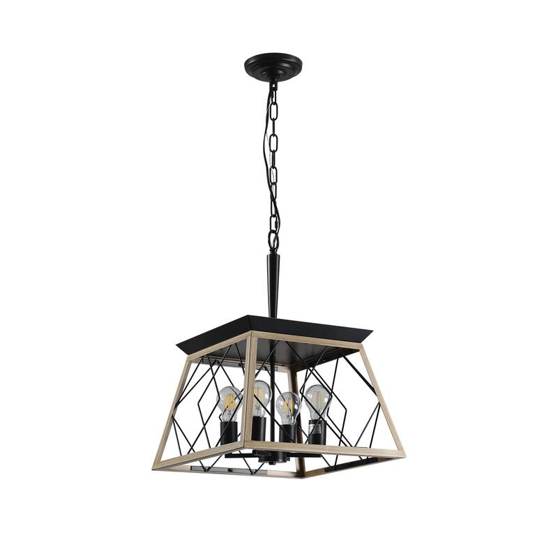 Farmhouse Vintage Chandelier, 4-Light Pendant Light, Industrial Hanging Light Fixture for Dining Room Kitchen Island, No Bulbs