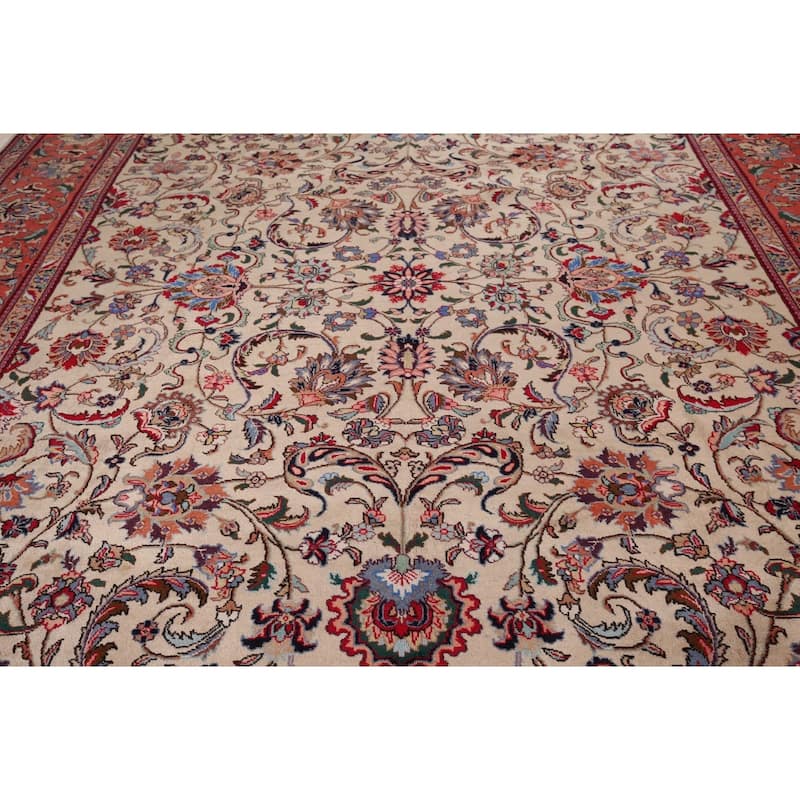 Signed Sarouk Vintage Persian Area Rug Handmade Wool Carpet - 9'10" x 12'6"