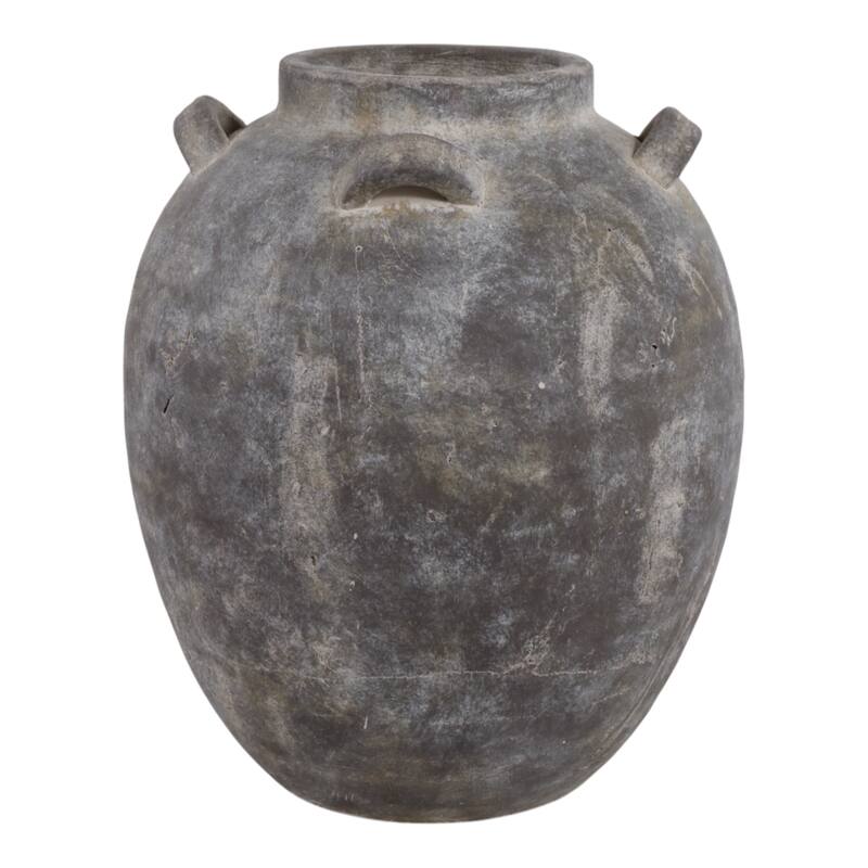 Pottery Terracotta Vase Urn Shaped Side Handle Curved Artisanal Design