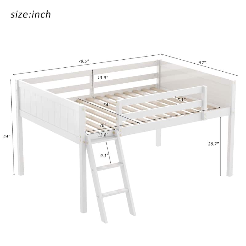 Low Loft Bed with Ladder & Fence Baffle