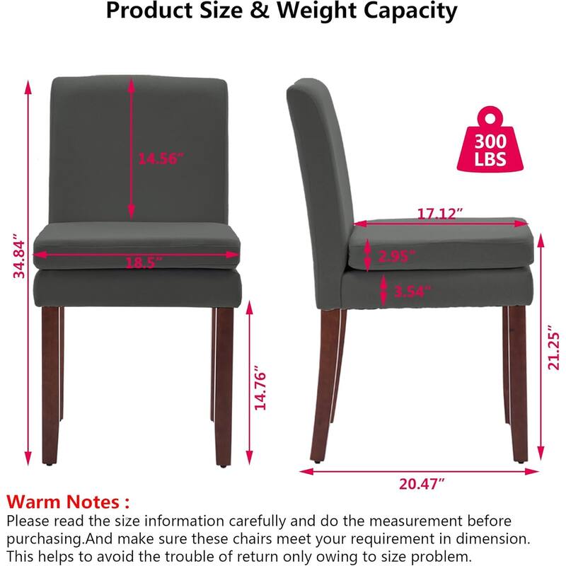 Set of 2 Upholstered Dining Chairs Modern Sidechair Performance Fabric High Back Armlesschair for Diningroom Kitchen