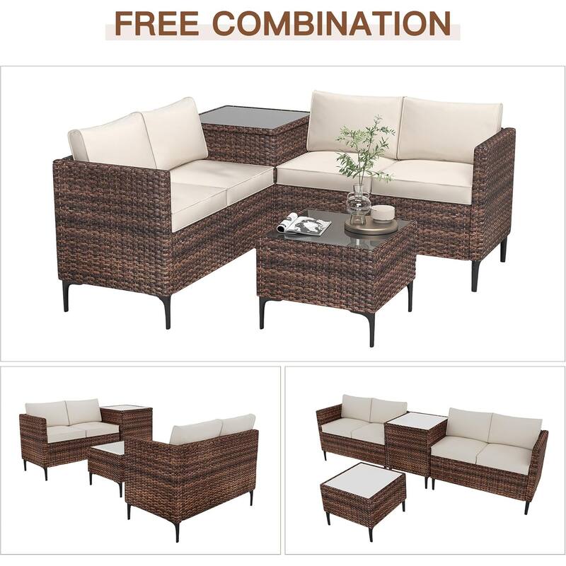 4-Piece Patio Sectional Sofa Set with Coffee Table and Storage Box