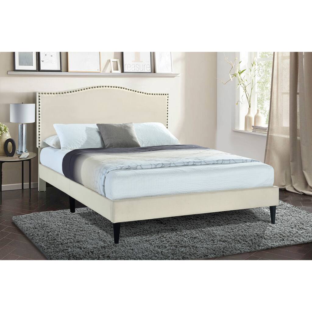 Beige Arched Nail Trim Queen Platform Bed