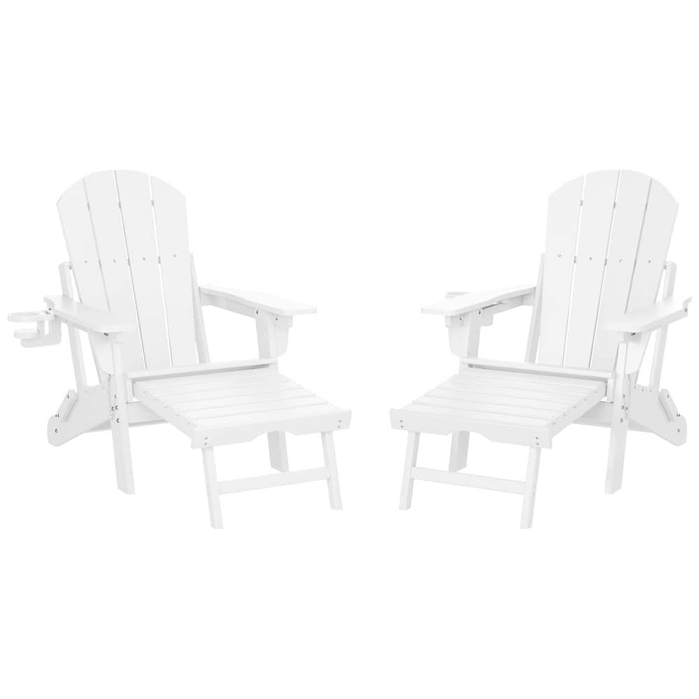 Laguna Outdoor Folding Adjustable Adirondack Chair with Cup Holder & Hideaway Ottoman (Set of 2)