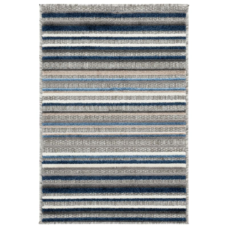 SAFAVIEH Cabana Gafia Indoor/ Outdoor Waterproof Patio Stripe Rug - 2' x 3' - Grey/Blue