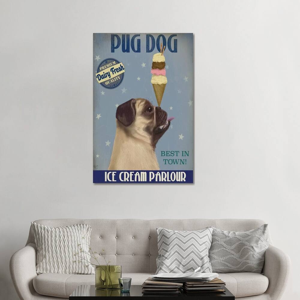 iCanvas "Pug, Fawn, Ice Cream" by Fab Funky Canvas Print