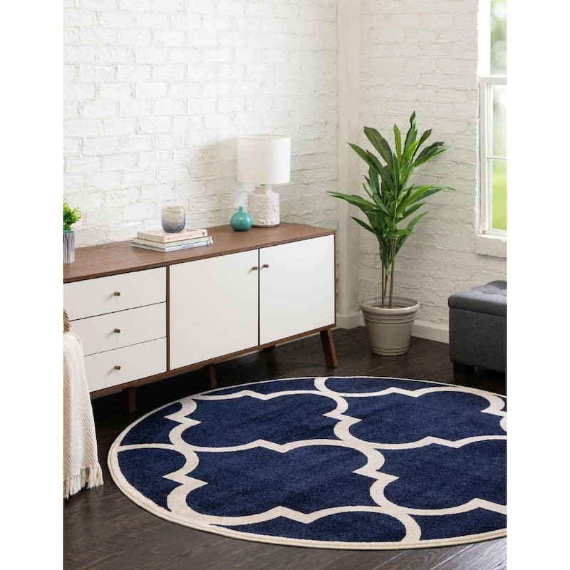 Contemporary Akiva Collection Area Rug - 8' Round - Navy Blue