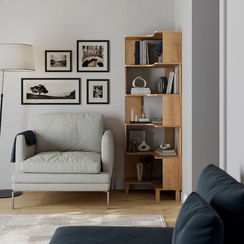 Prepac Nordik 6-Tier Corner Bookcase, 71.5" Extra Tall Corner Shelf, Freestanding Bookshelf for Home Office, Living Room