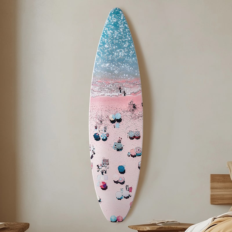 American Art Decor Surfboard Plaque Wall Sign - 60" x 15" - Crowd on Beach