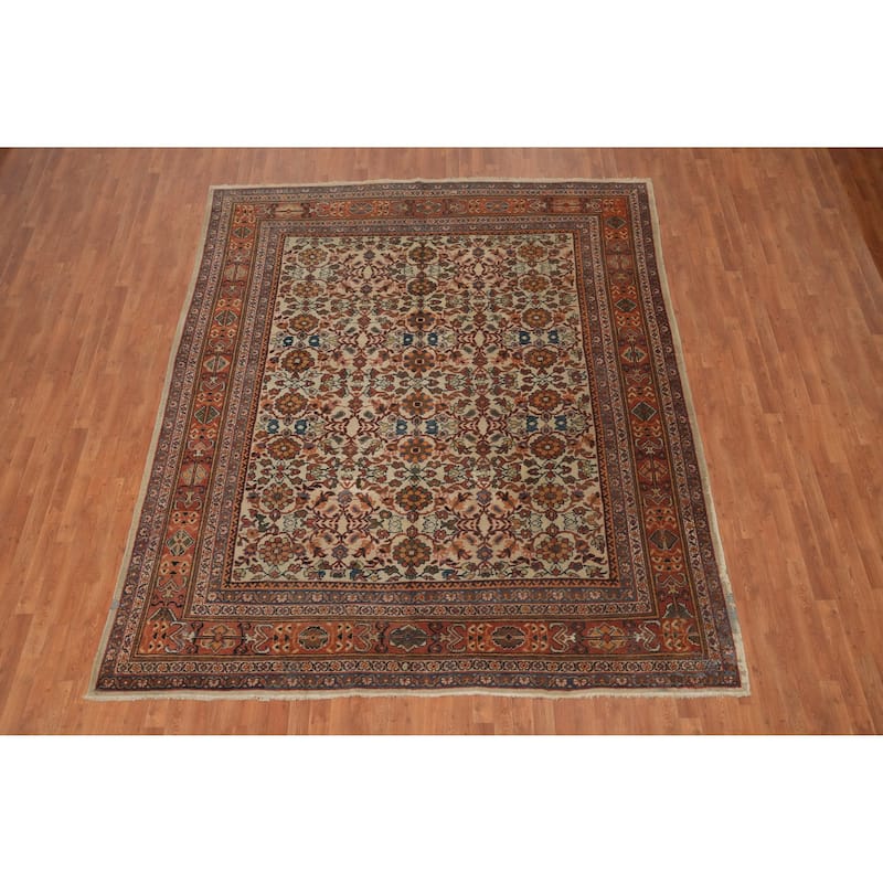 Hand Knotted Oriental 100% Wool Carpet Traditional All-Over Beige & Ivories Mahal Area Rug - 10' 8'' X 9' 0''