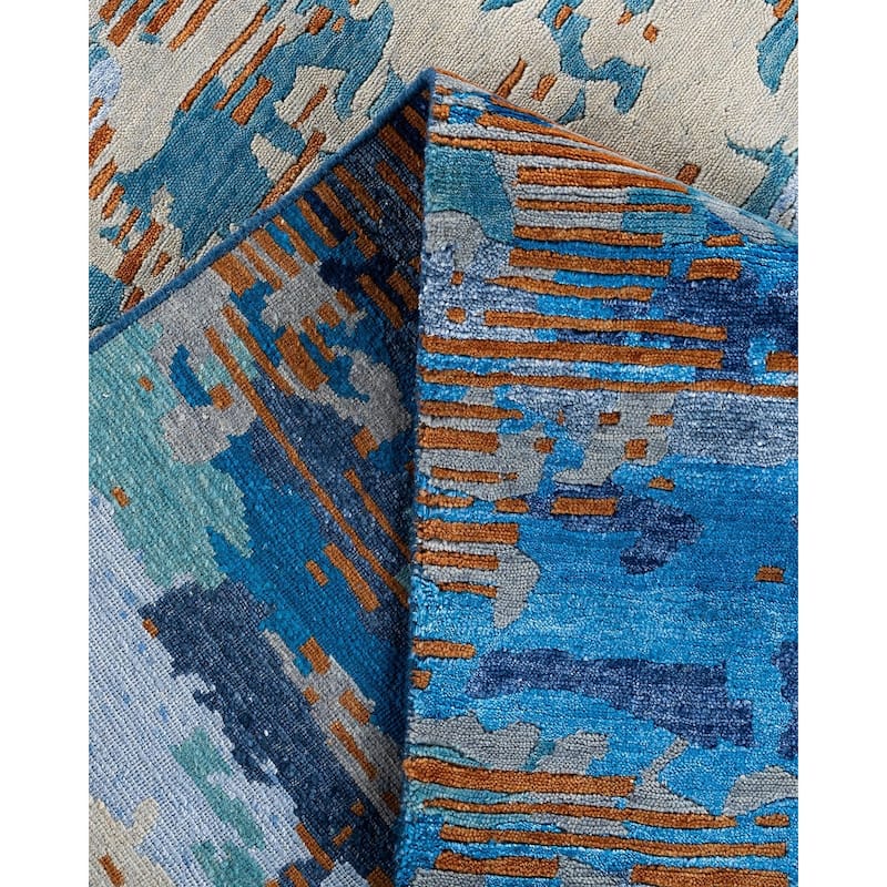 Modern One-of-a-Kind Hand-Knotted Area Rug - Navy, 9' 1" x 12' 3" - 9' 1" x 12' 3"