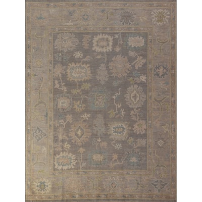 Hand Knotted Oriental 100% Wool Carpet Transitional All-Over Greys & Charcoal Oushak Area Rug - 9' 10'' X 8' 1''