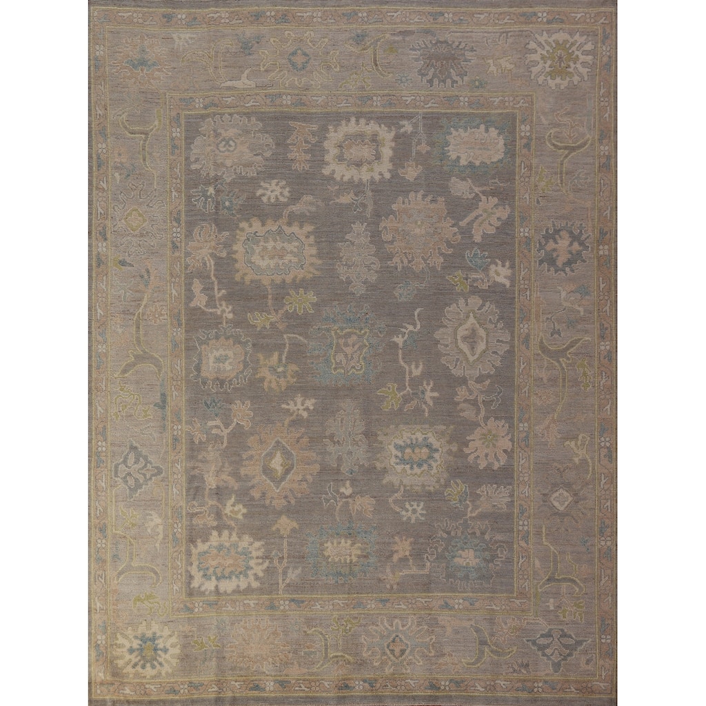 Hand Knotted Oriental 100% Wool Carpet Transitional All-Over Greys & Charcoal Oushak Area Rug - 9' 10'' X 8' 1''