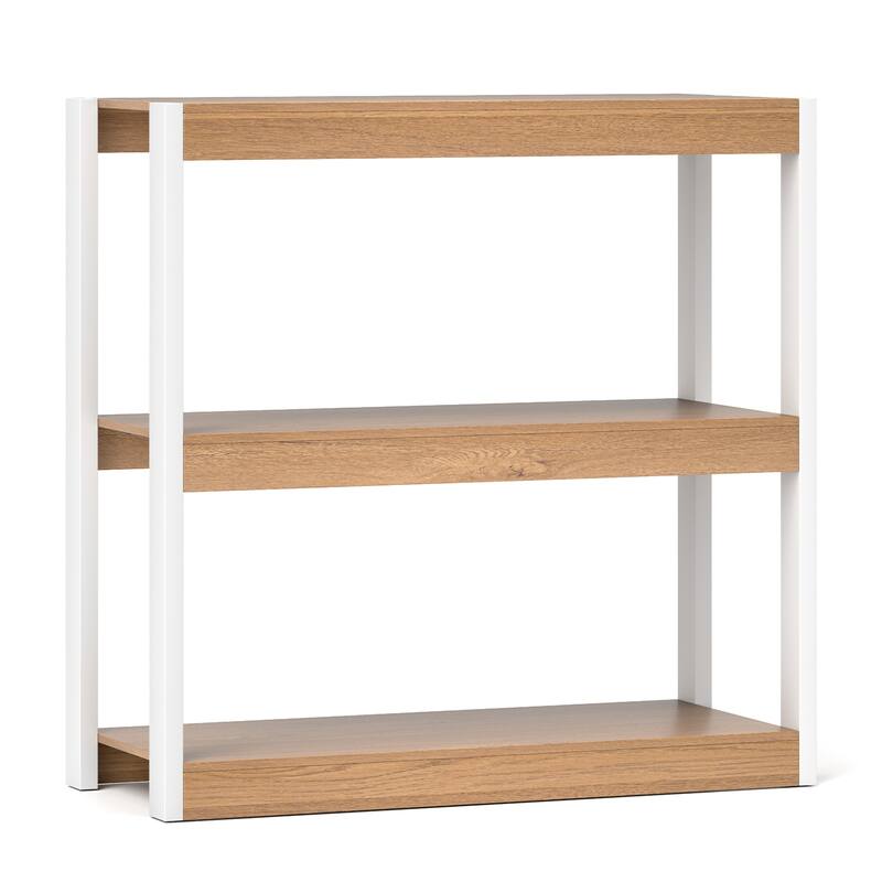 Gymax 3 Tier Bookshelf Wooden Bookcase w/ Dual Anti-Tipping Kits Open