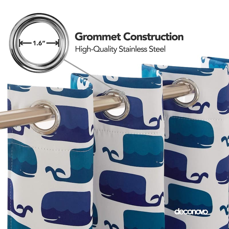 Deconovo Whale Print Blackout Curtains, 52x95 In, 2 Panels - W52 x L95
