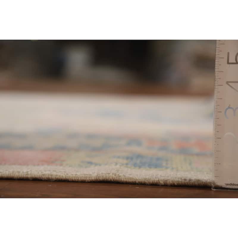 Hand Knotted Oriental 100% Wool Carpet Transitional All-Over Beige & Ivories Oushak Area Rug - 14' 2'' X 6' 1''