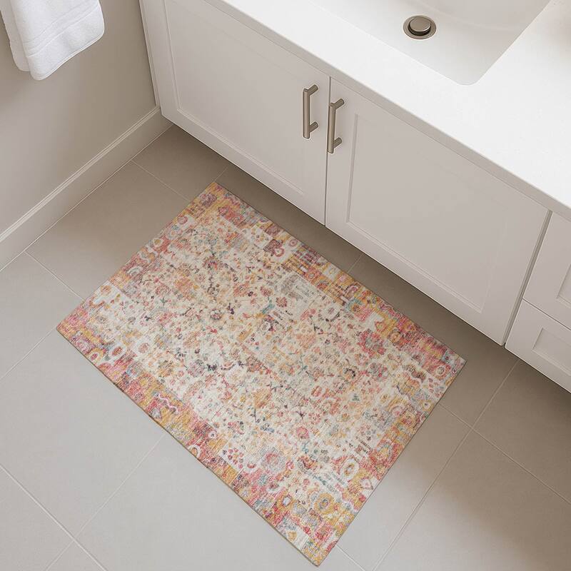 Premium Washable Super Soft Traditional Global Mayfield Rug - Pink - 1'8" x 2'6"